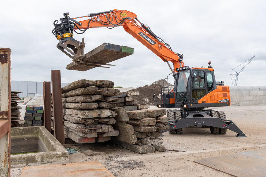 Nouvelle pelle sur pneus Doosan DX165WR-7 à déport arrière réduit